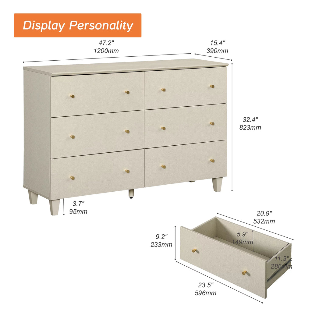Beige 6 Drawer Wood Dresser K30660