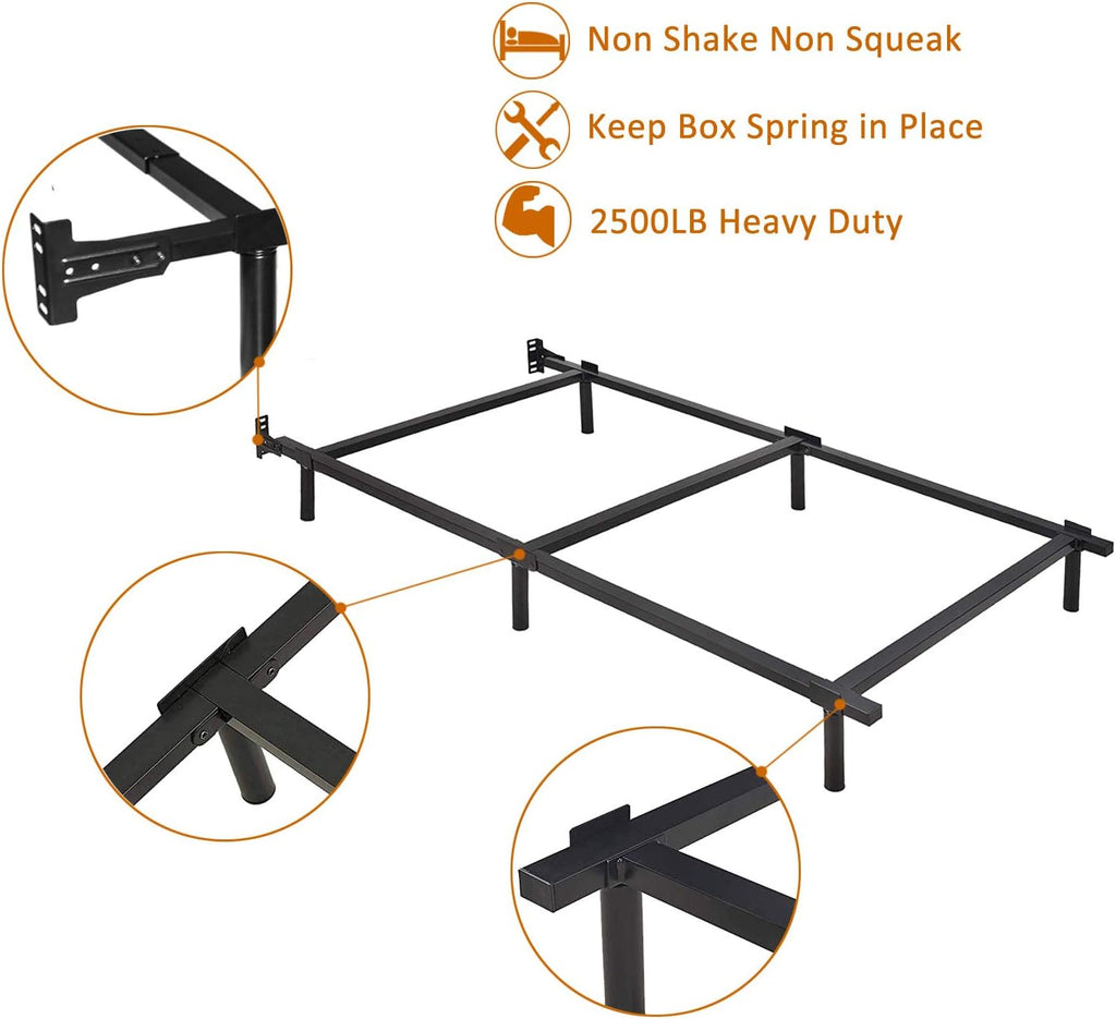 Adjustable Metal Bed Frame with 9-Leg Support X6206