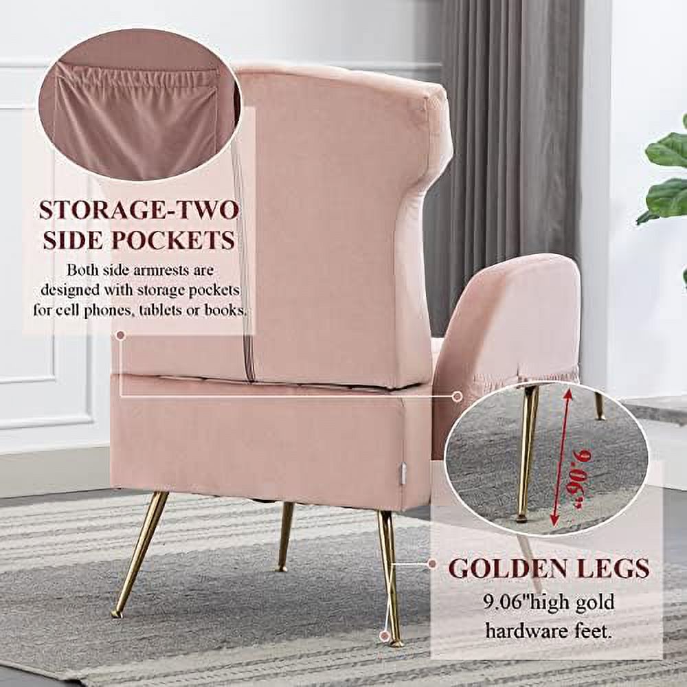 Brown Velvet Wing Back Accent Chair with Metal Gold Legs Q45573