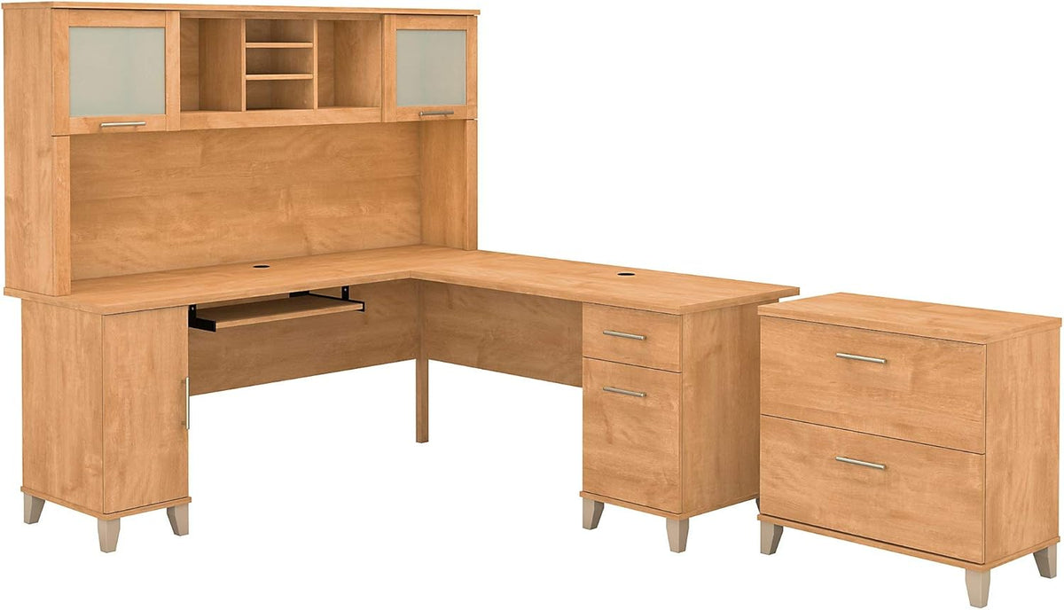 L Shaped Desk with Hutch and Lateral File Cabinet U2143