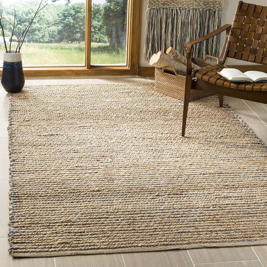 Natural & Blue Handmade Jute Accent Rug B2909