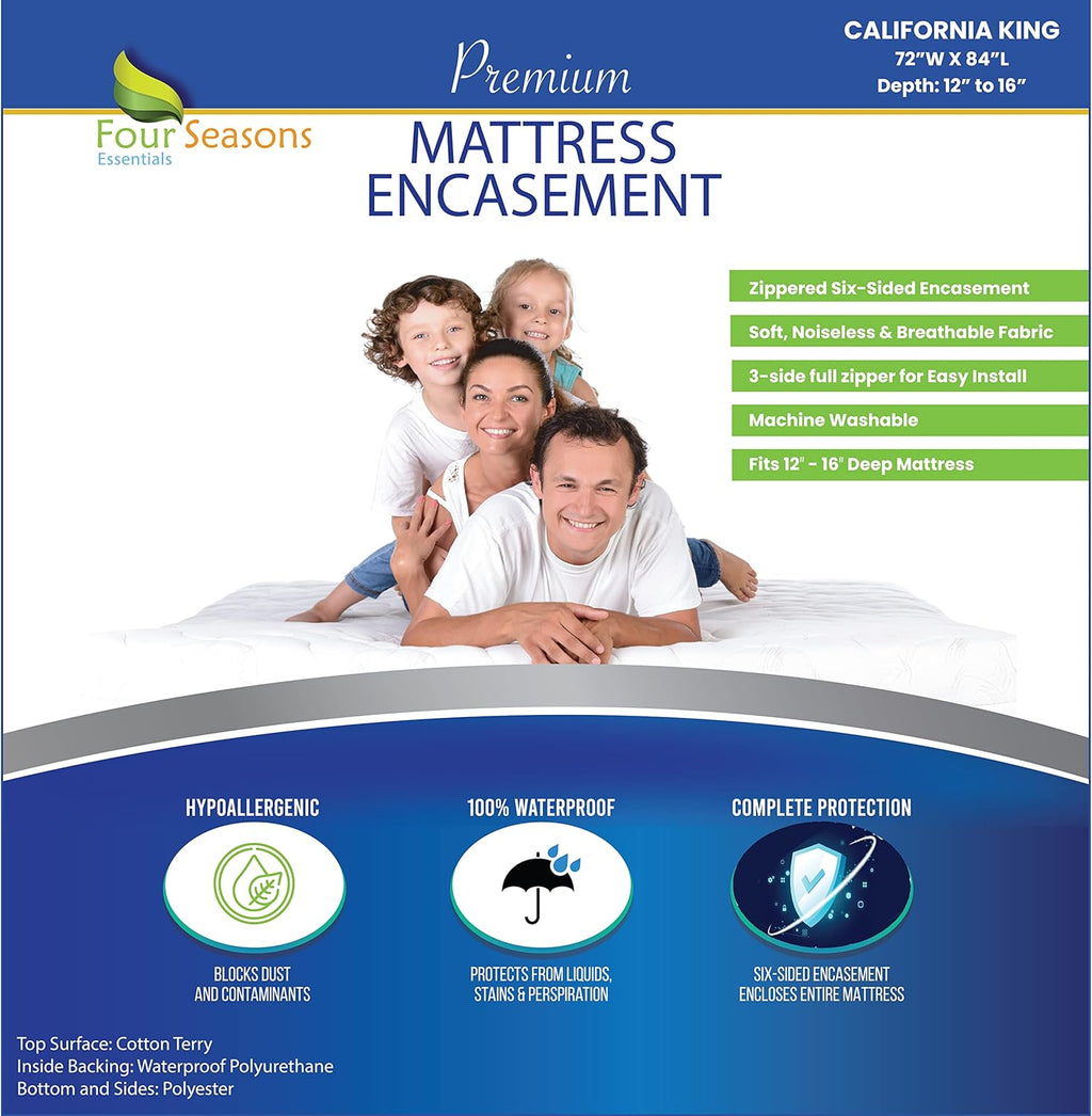 Queen Size Zippered Waterproof Cotton Terry Mattress Protector K418