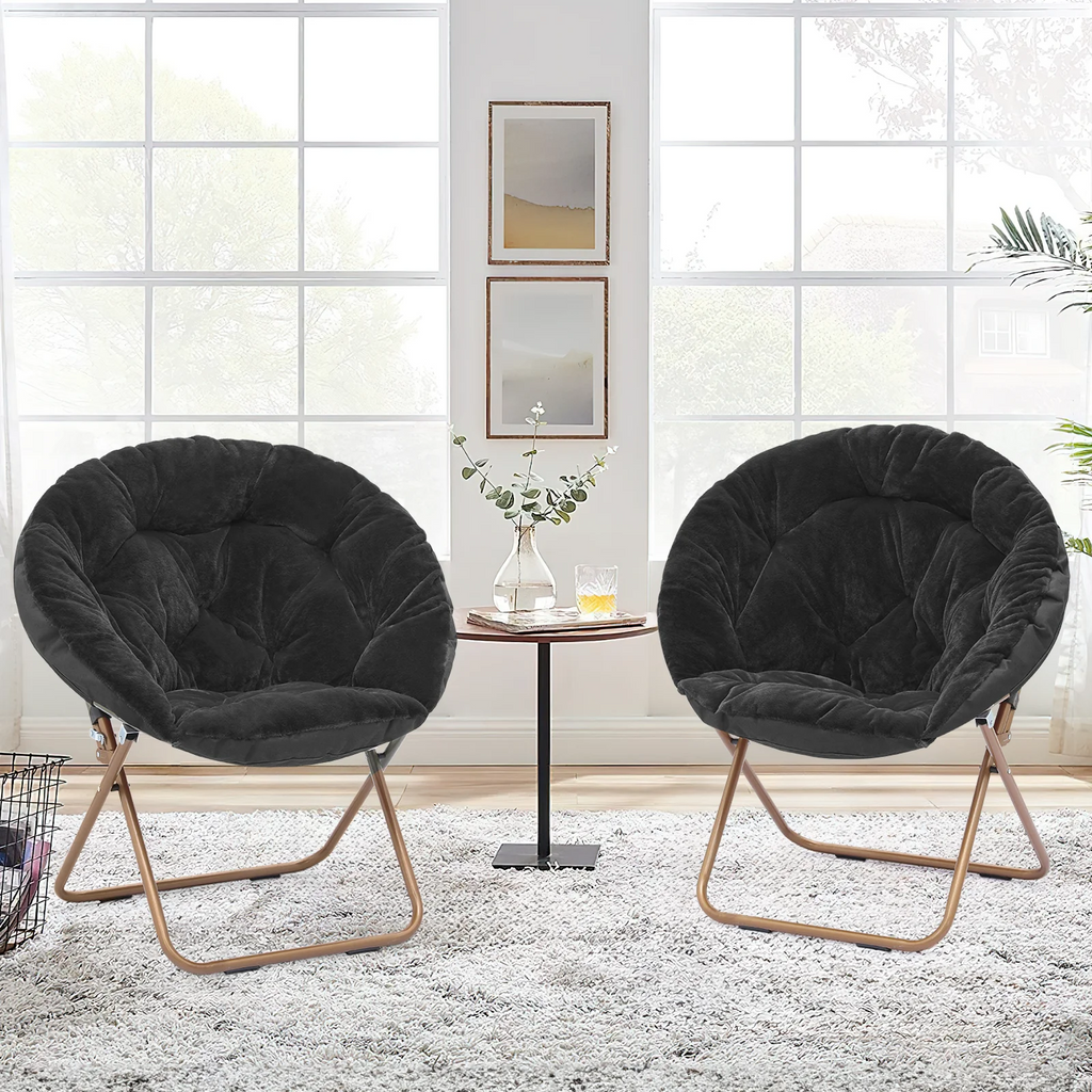 Black Faux Fur Folding Accent Chair with Metal Frame K445170