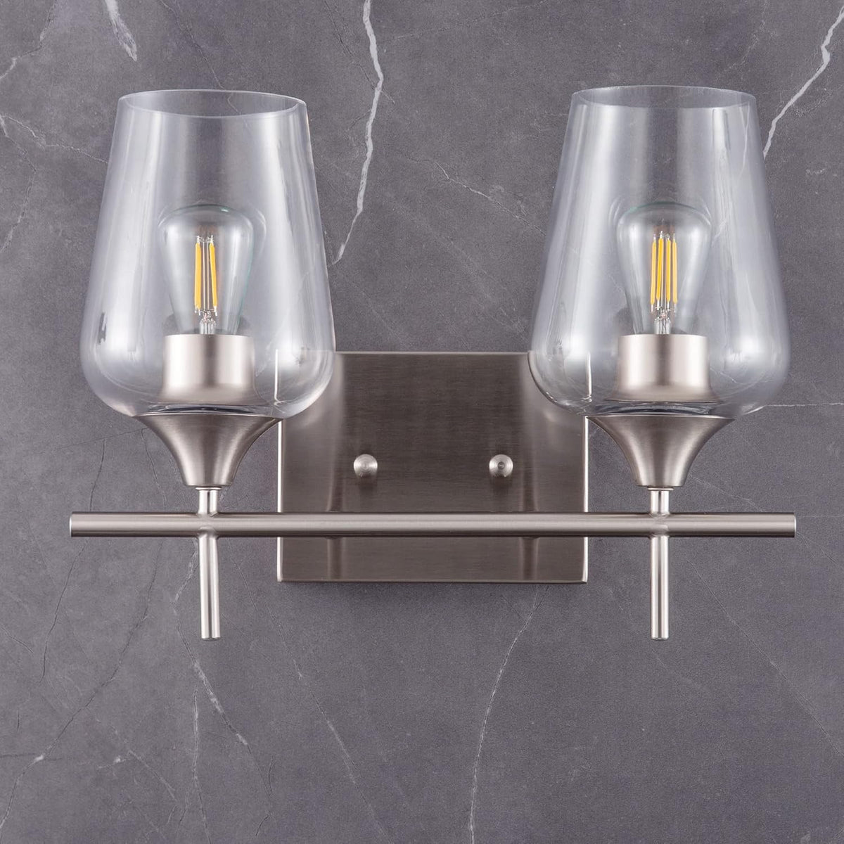 2-Light Brushed Nickel Vanity Lights with Clear Glass Shade S881188