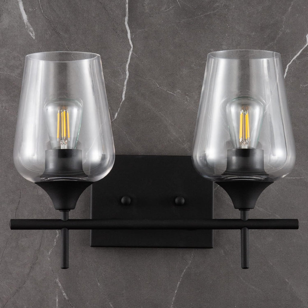 2-Light Brushed Nickel Vanity Lights with Clear Glass Shade S881188