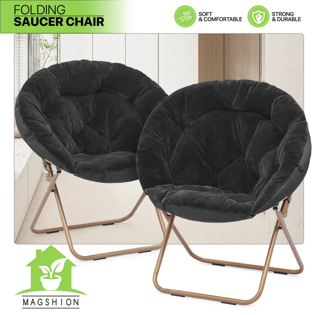Black Faux Fur Folding Accent Chair with Metal Frame K445170
