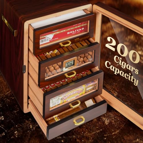 Cigar Humidor Cabinet with Digital Hygrometer and 4 Cedar Wood Drawers Q514