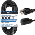 Black 16/3 100 Ft Outdoor Extension Cord with 3 Prong Grounded Plug R5905