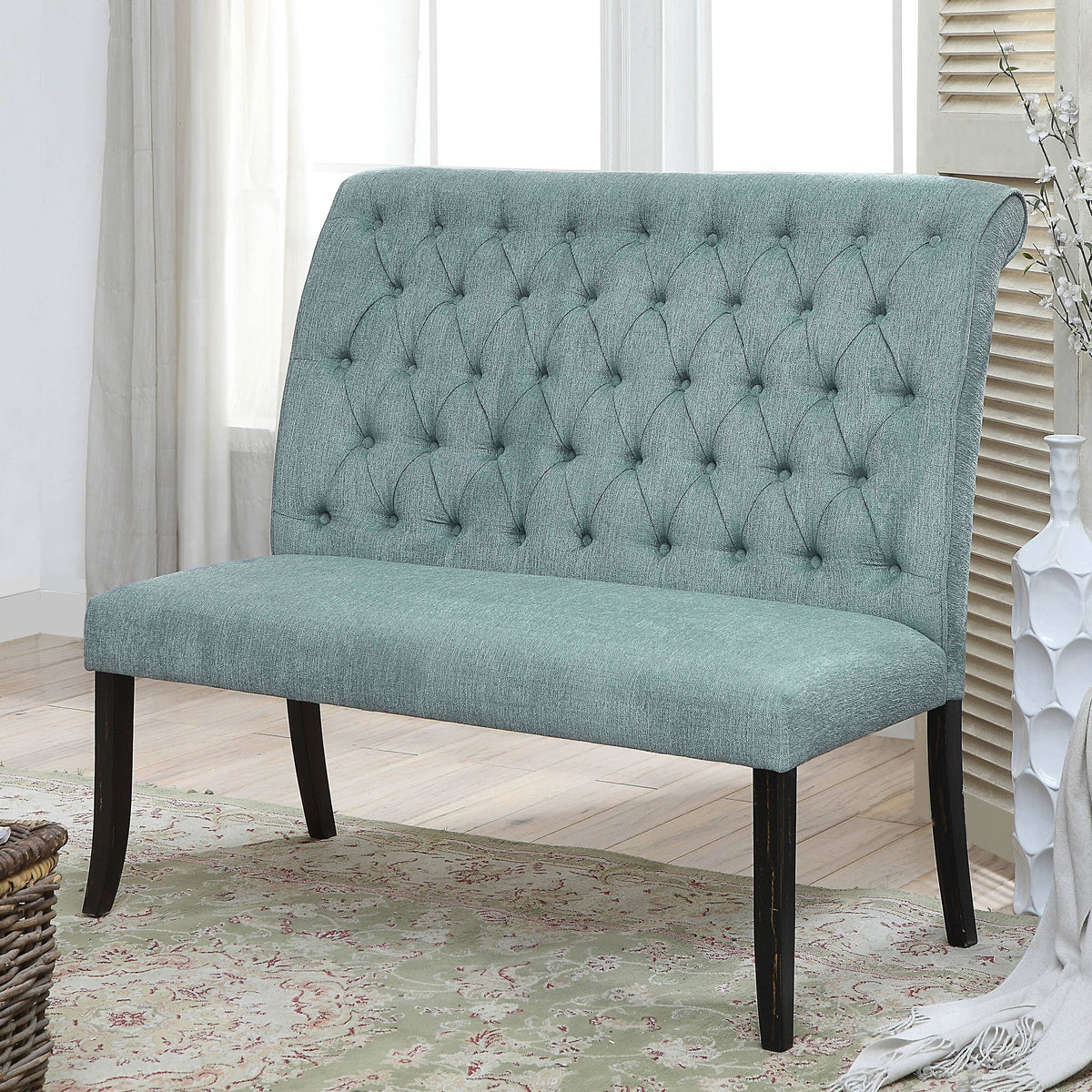 Ivory Chenille Tufted Dining Bench A74003