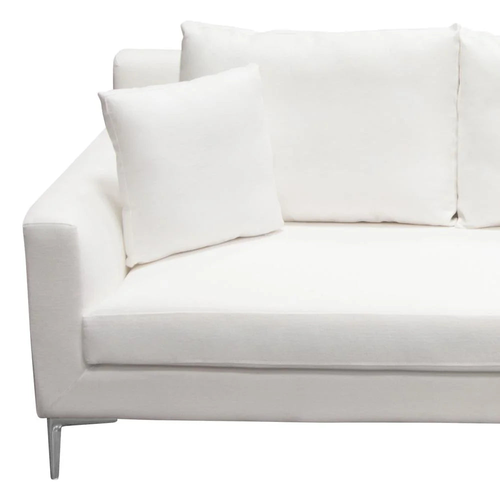White Linen Sofa with Polished Silver Metal Leg T958