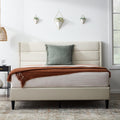 Upholstered Channeled Platform Bed, Full, Cream E498708