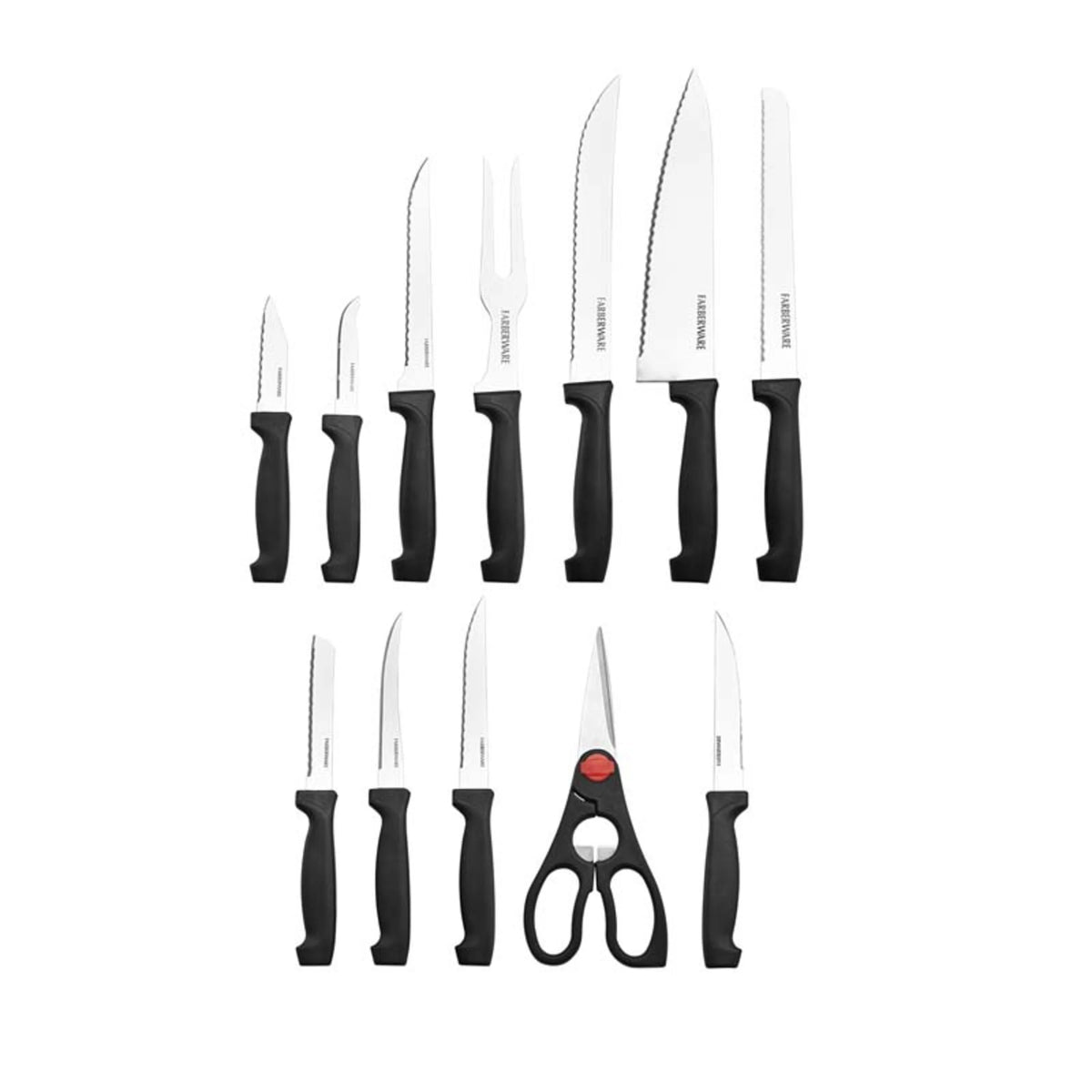 18 Piece Stainless Steel Knife Set with Block Natural Wood Q515