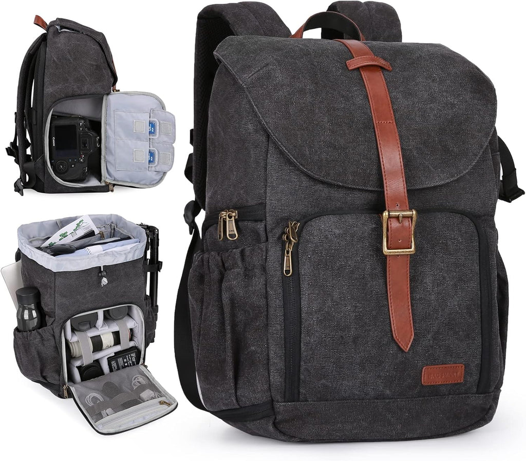 Black Waterproof Camera Backpack with Rain Cover P382904
