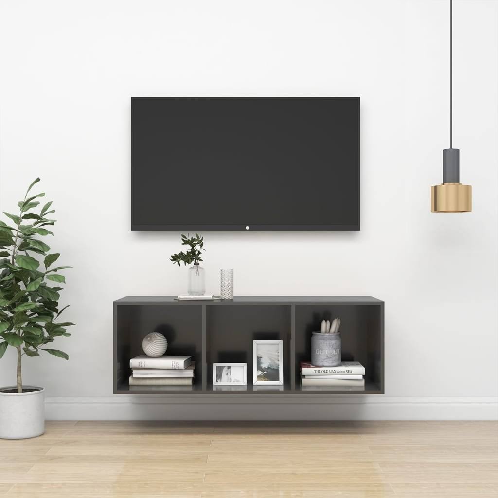 High Gloss Gray Wall-Mounted TV Cabinet Chipboard S57280