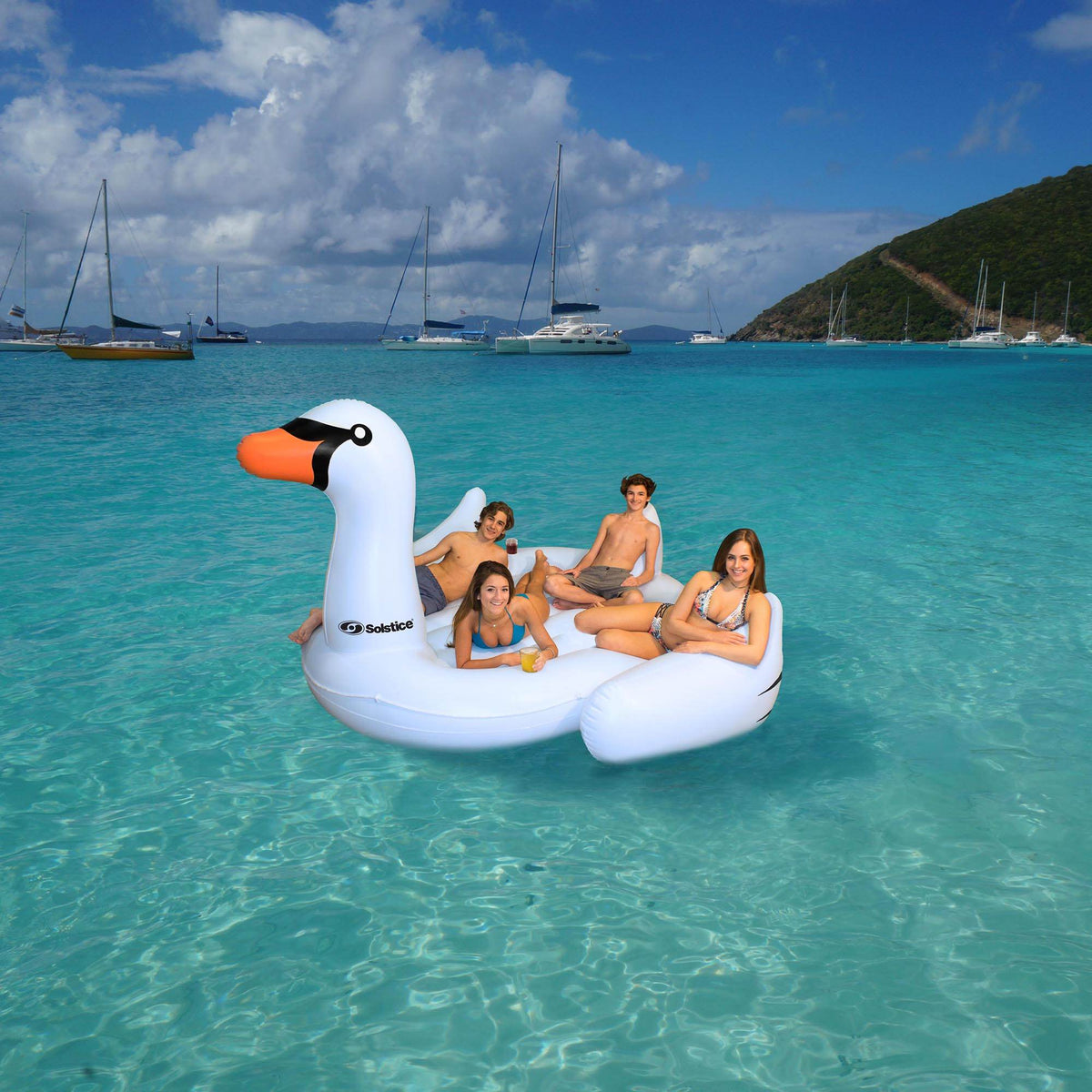 Double Inflatable Swan Pool Float Ride-On Lounge B694742