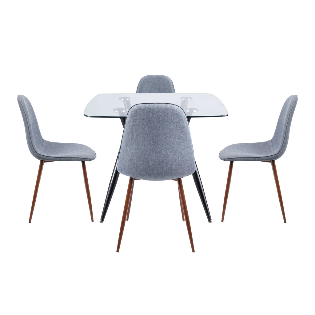 5-Piece Grey Fabric Walnut Dining Set C5401