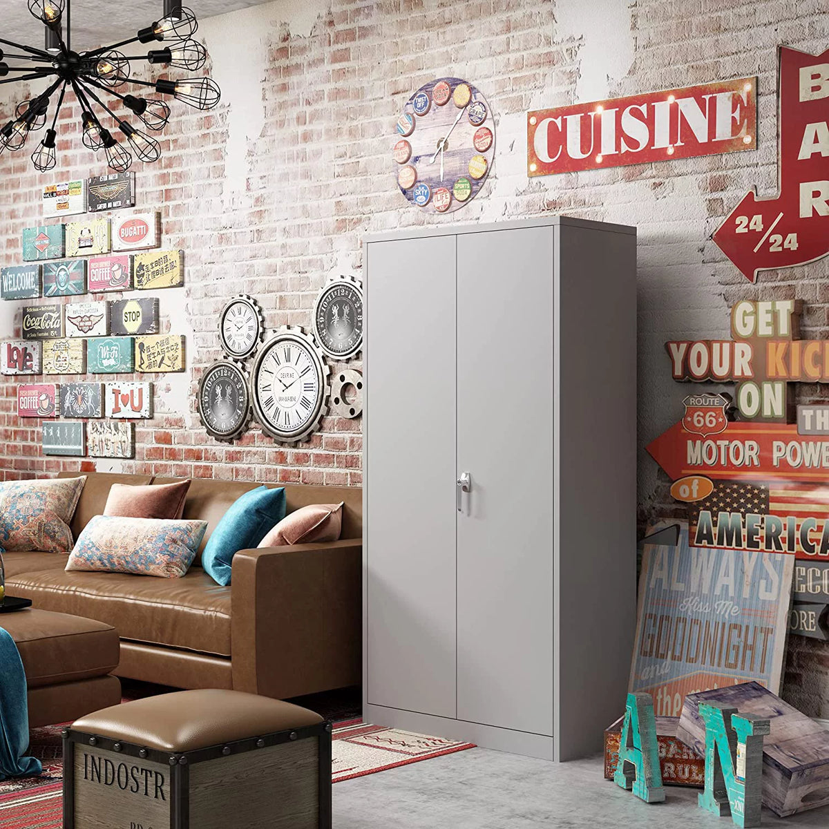 72 Inch Locking Storage Cabinet with Adjustable Shelves, Gray F270