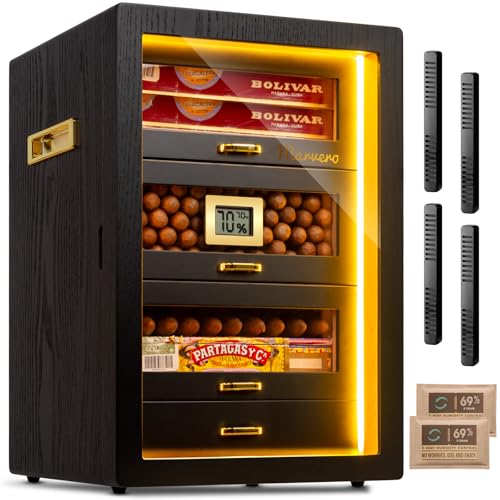 Cigar Humidor Cabinet with Digital Hygrometer and 4 Cedar Wood Drawers Q514