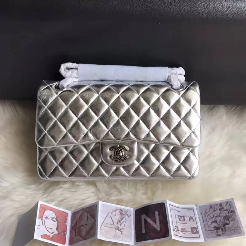 Silver Medium Size Lambskin Leather Flap Bag H921063