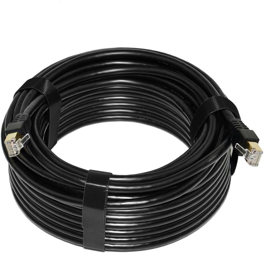 Cat7 Ethernet Cable 300ft Outdoor Shielded UV Resistant Waterproof Buried-able Network Cord 10 Gigabit 600MHz Triple Shielded (SFTP) with OFC F9870