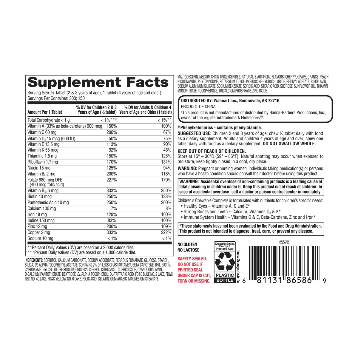 150 Count Children's Chewable Multivitamin Tablets W768733