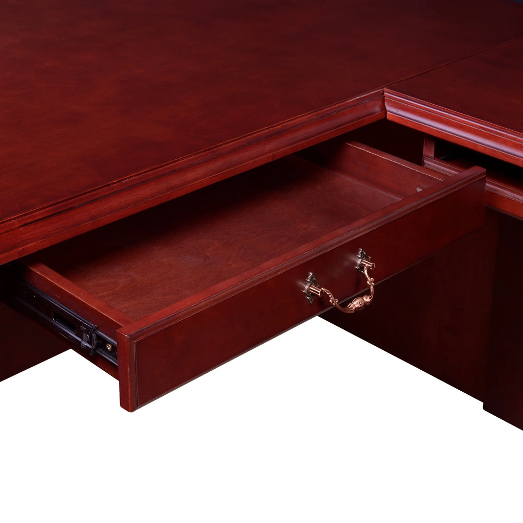 Mahogany L Shape Desk with Double Pedestal Drawer Unit J8833