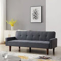 Dark Grey 3-Seat Linen Sofa Bed with 4 Solid Wood Legs V16769