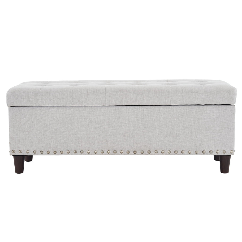 Off-White Linen Upholstered Storage Bench A228404