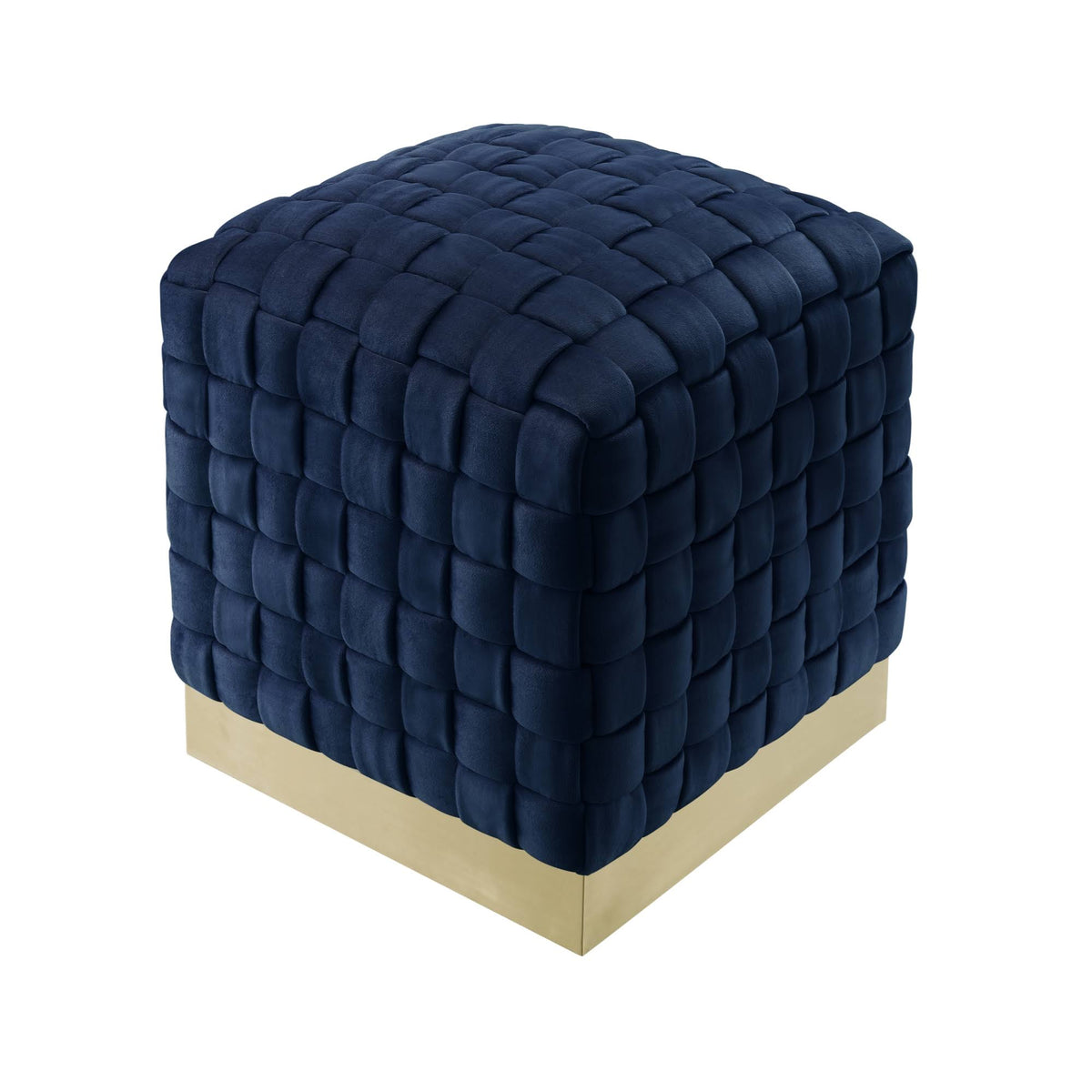 Navy Gold Velvet Cube Ottoman E325