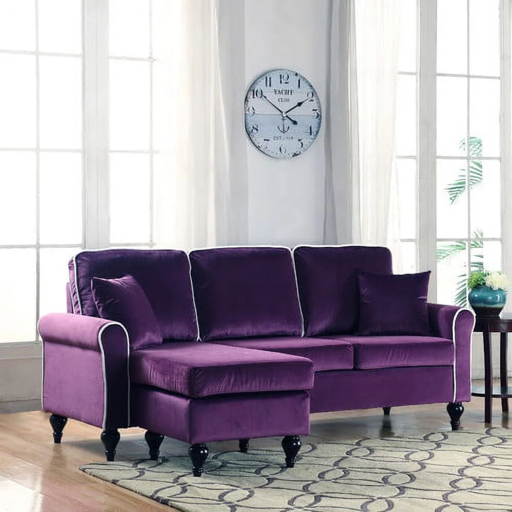 Velvet Sectional Sofa with Reversible Chaise F5747