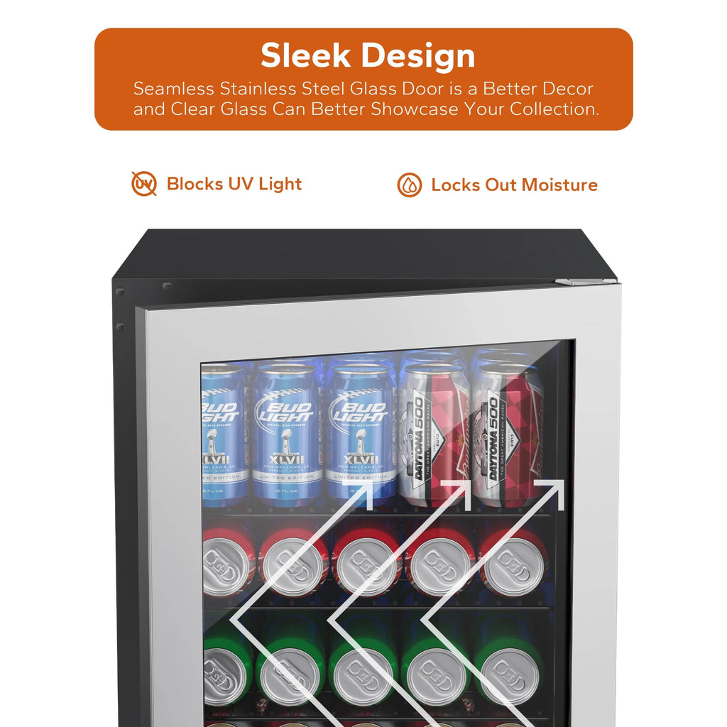 Freestanding Beverage Refrigerator Cooler, 77 Can Glass Door U16051