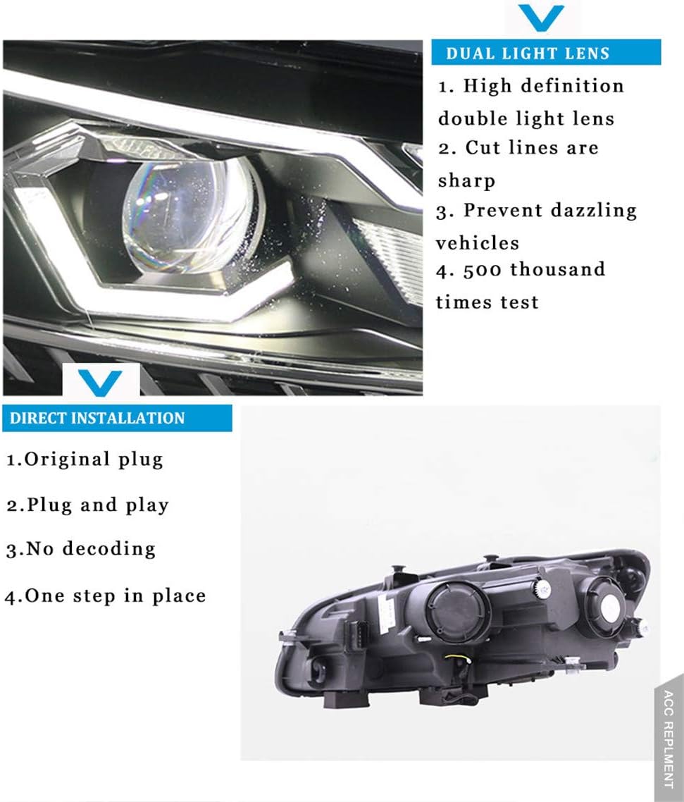 2PCS Headlight Assemblies Bi-Xenon Projector Double Beam HID With LED Daytime Running Lights Y9169