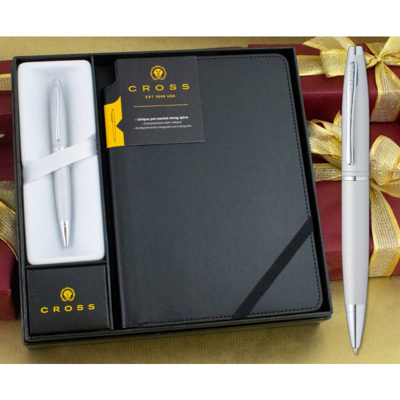 Satin Chrome Ballpoint Pen and Black Medium Journal V395