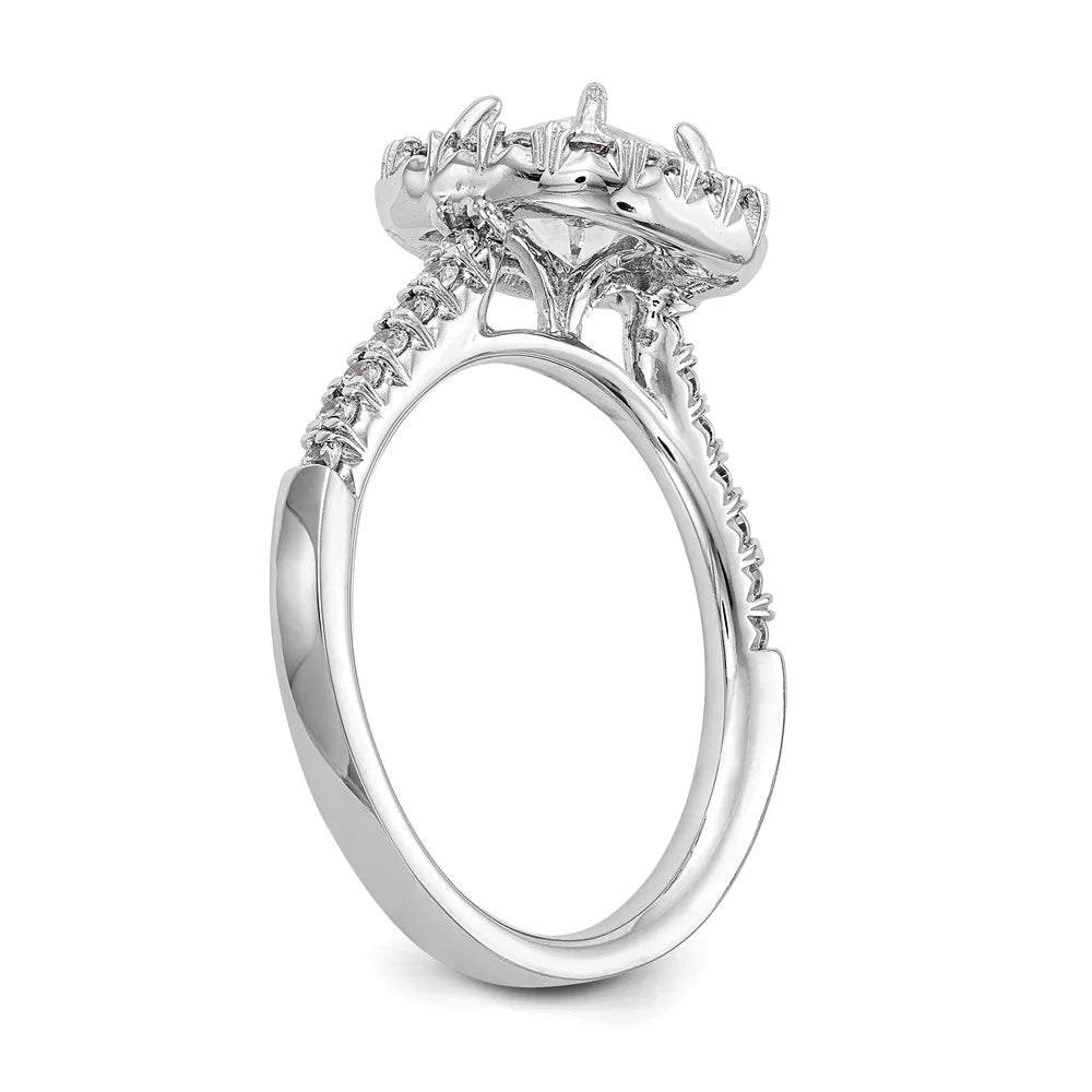 14K White Gold Ring Band Engagement Semi Mount Asscher (4 Prong) Octagon Emerald Diamond, Lab Grown Round, Size 9 F7888