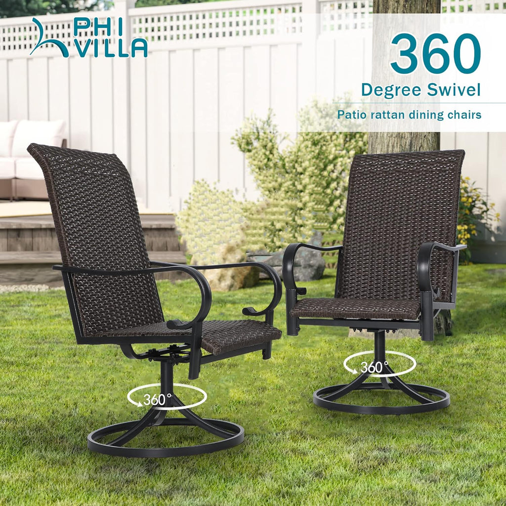 7 Piece Acacia Wood Outdoor Dining Set with 6 Swivel Rattan Chairs K659
