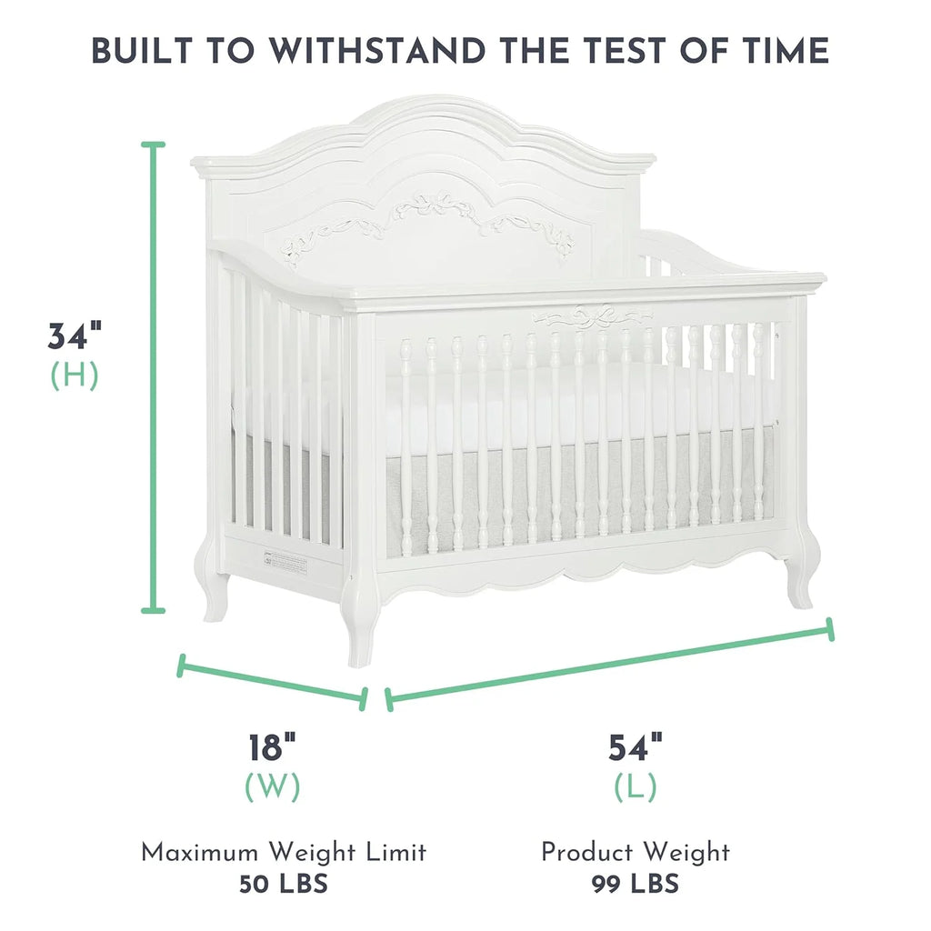 5-in-1 Convertible Crib in Frost, Greenguard Gold Certified, Wooden Baby Crib O129