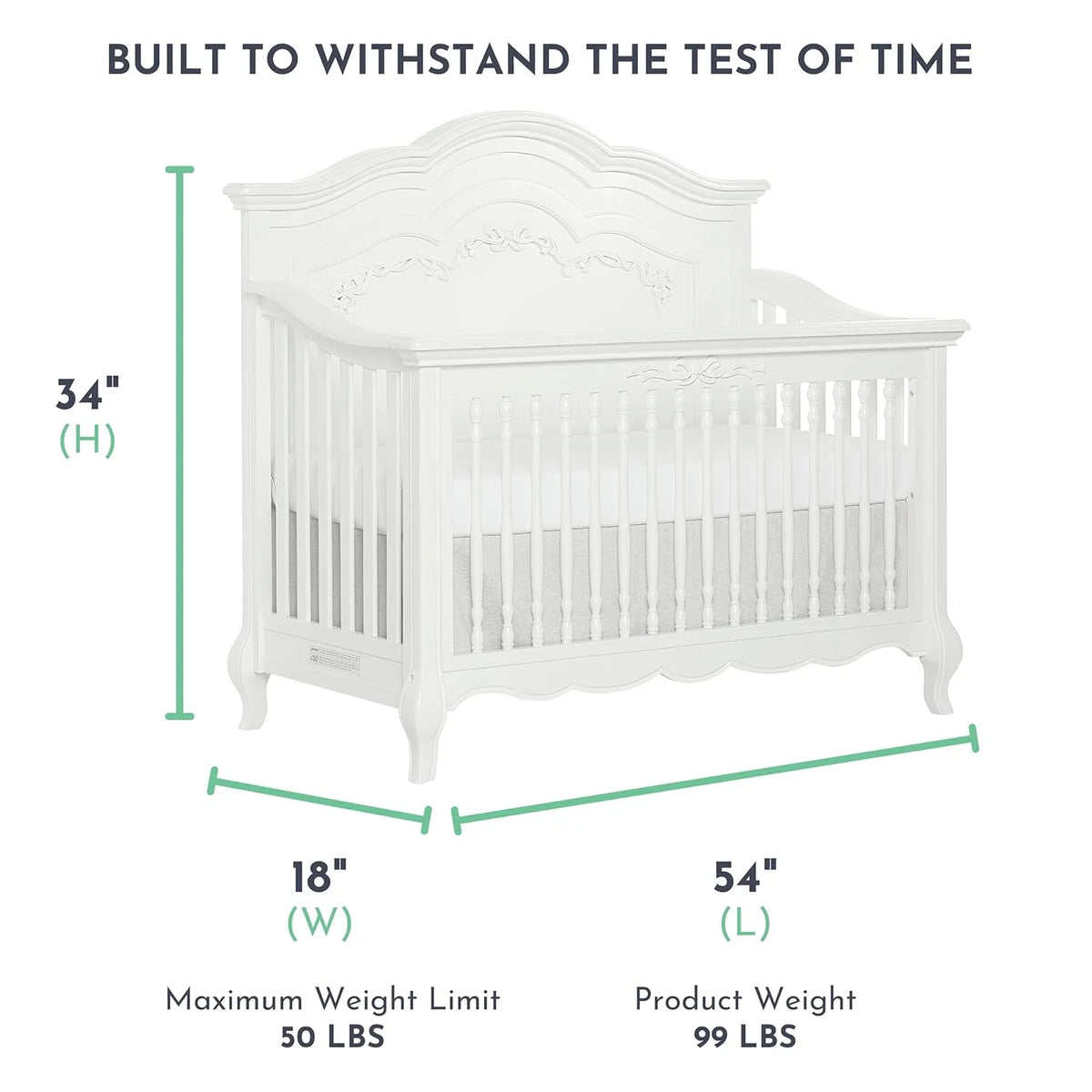 5-in-1 Convertible Crib in Frost, Greenguard Gold Certified, Wooden Baby Crib O129