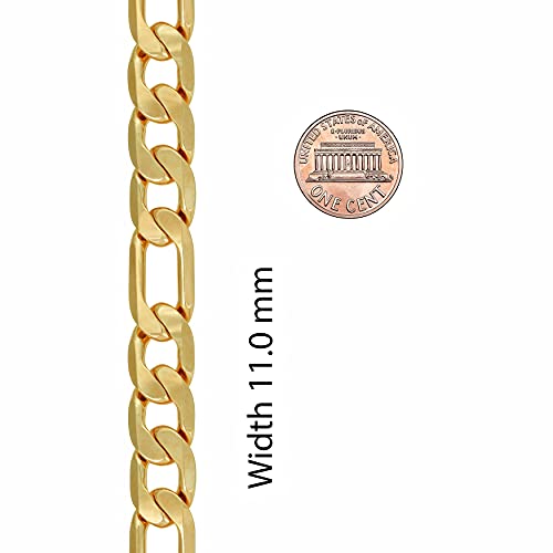11mm Beveled Figaro Chain Bracelet 24k Real Gold Plated T530152