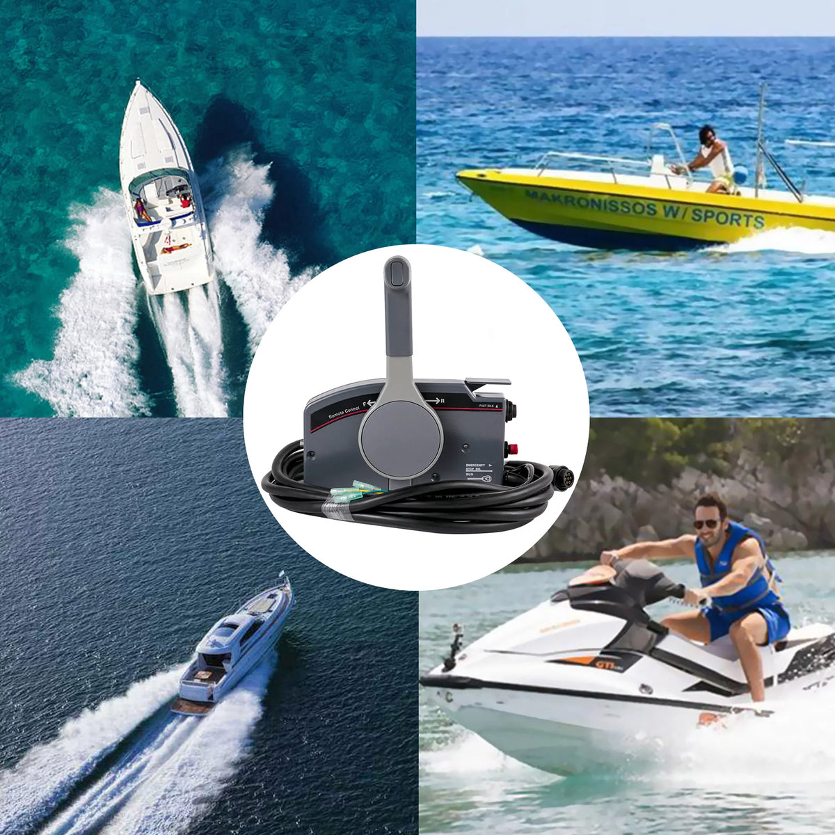 Boat Throttle Control Box with Safety Lanyard and Key Switch V647