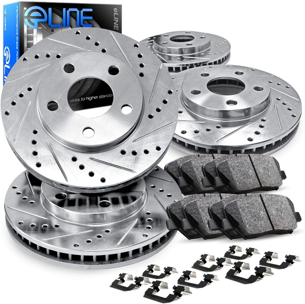 Front Rear Ceramic Brake Pads and Rotors Kit E334053