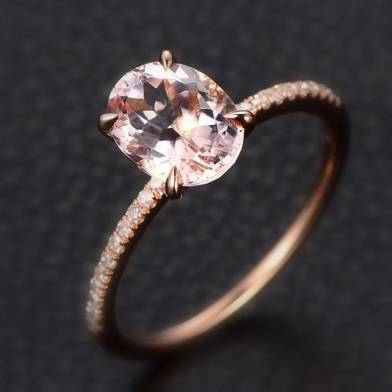 1.75 Carat 8X6mm Oval Cut Morganite And Diamond Moissanite Engagement Ring With 18K Rose Gold Plating S992835