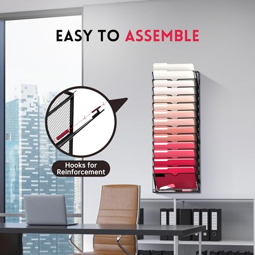 2 Pack 15-Tier Black Hanging Wall Mount File Organizer Z869965