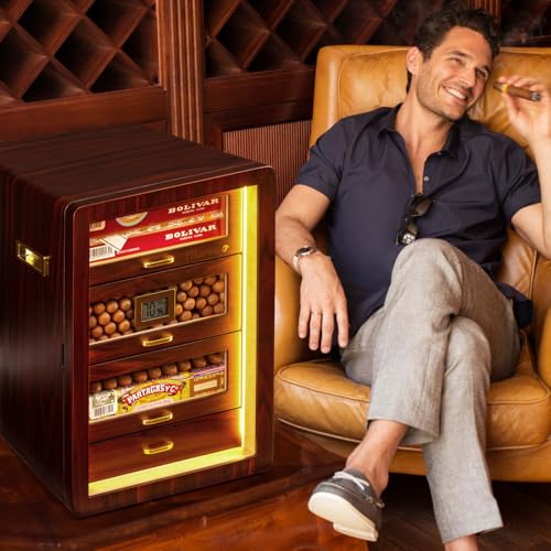 Cigar Humidor Cabinet with Digital Hygrometer and 4 Cedar Wood Drawers Q514