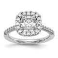 14K White Gold Ring Band Engagement Semi Mount Asscher (4 Prong) Octagon Emerald Diamond, Lab Grown Round, Size 9 F7888