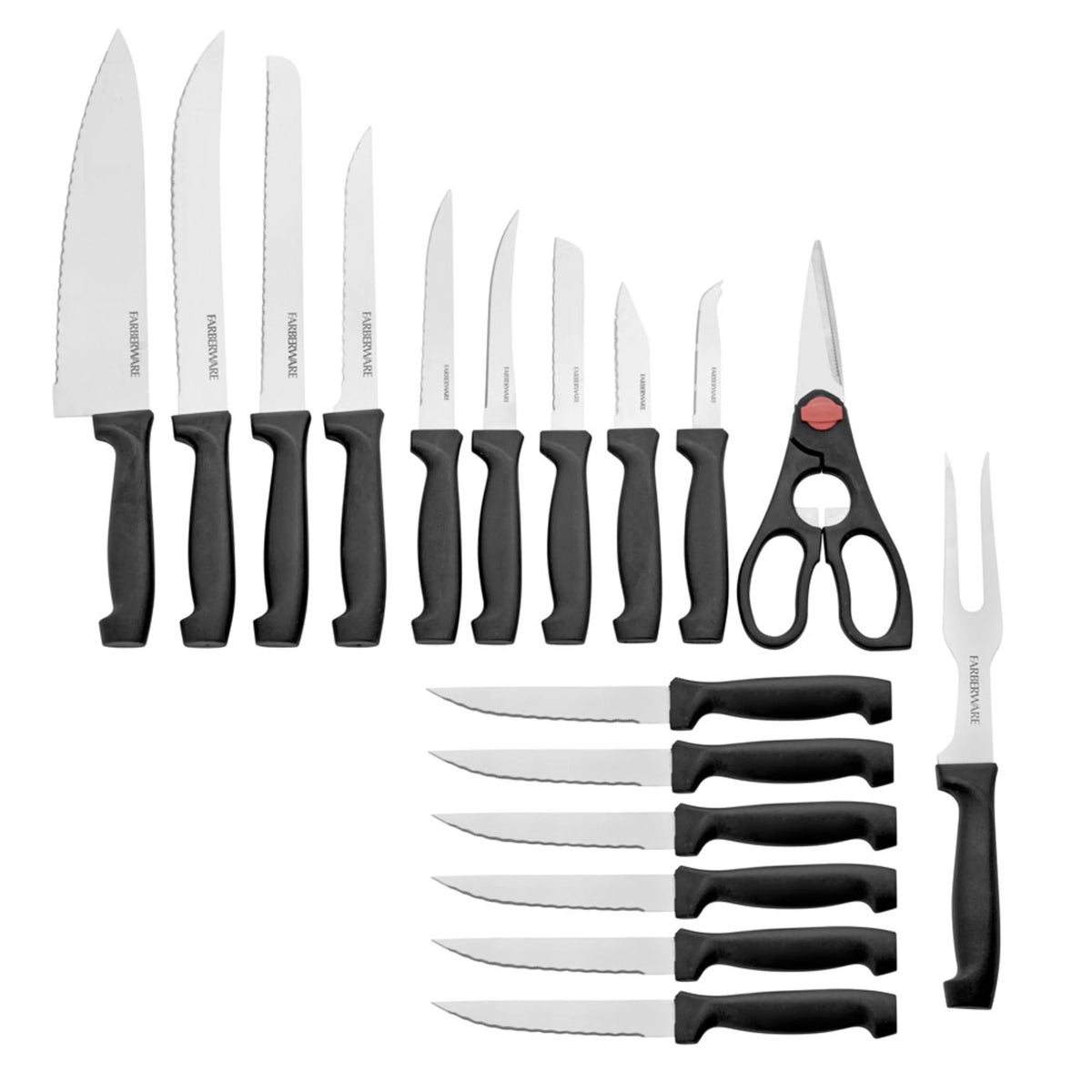 18 Piece Stainless Steel Knife Set with Block Natural Wood Q515
