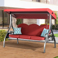 3 Seat Outdoor Patio Swing with Stand Adjustable Canopy Wine Red H862524