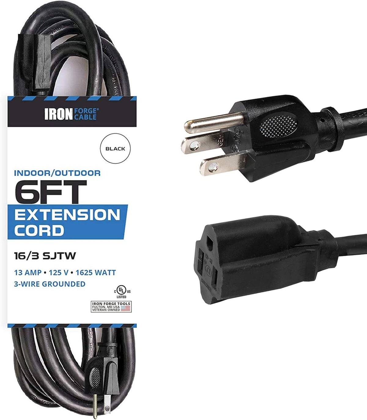 Black 16/3 100 Ft Outdoor Extension Cord with 3 Prong Grounded Plug R5905