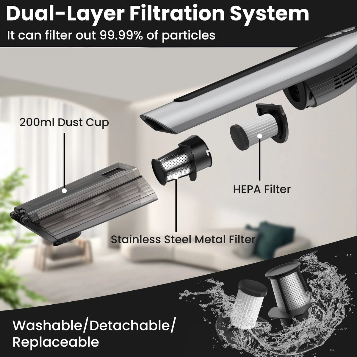 Handheld Vacuum Cleaner Cordless 18000PA 7500mAh Rechargeable Car Vacuum with 2 Suction Modes D16262
