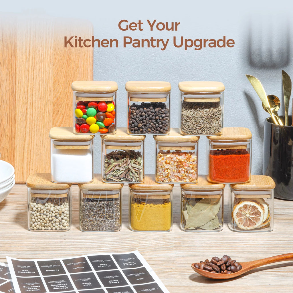4 oz Set of 12 Glass Spice Jars with Bamboo Lids R161056