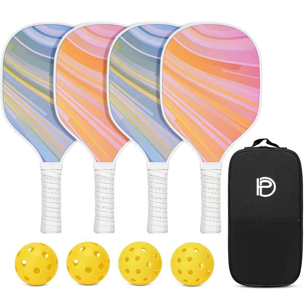 Set of 4 Wooden Pickleball Paddles with Balls and Bag Q39480